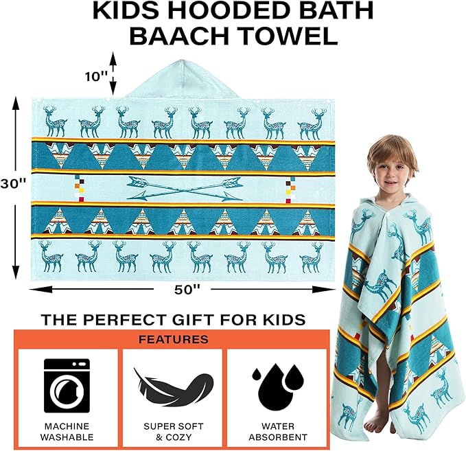 Kids Bath Towels, Kids Towel Girls Boys Hooded Beach,Bathroom,Pool Swim Towels 30 × 50 INCH Large Size Ultra Absorbent Cute Cartoon Animal Full Vitality 100% Cotton Wearable Wrap for Child