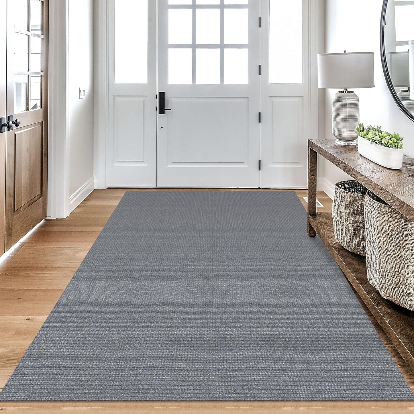 KOZYFLY Washable Area Rug 4x6 Ft Non Slip Rubber Backed Rugs for Entryway Bedroom Throw Rugs Boho Entry Rug, Cotton Braided Floor Carpet for Dining Room Living Room, Grey