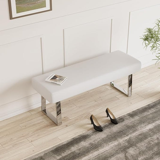 jiexi Bedroom Bench, Bed end upholstered Bench, Indoor Corner Small Footstool with Metal Legs, for Kitchen entryway Dining Room and Living Room Window