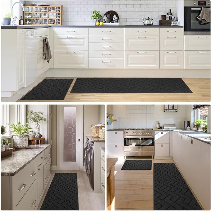 hicorfe Kitchen Rugs and Mats Sets,2 Pieces Super Absorbent Polypropylene Non-Slip Rug,Soft Comfort Floor Mat,Machine Wash for Kitchen,Hallway,Office,Sink,Laundry(20" x 31.5"+20" x 48",Charcoal)