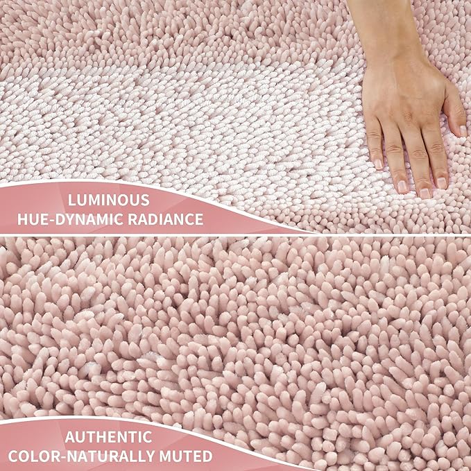 Yimobra Long Bathroom Rug Non Slip 44x24 Inch, Extra Thick Soft Absorbent Chenille Bath Mat, Machine Washable Quick Dry Bath Rugs for Bathroom Floor, Tub and Shower, Home Decor Accessories, Pink