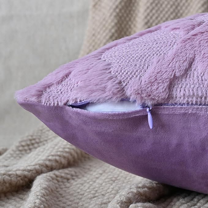 Set of 2 Soft Moroccan Throw Pillow Covers 22x22 Inch Plush Boho Decorative Pillow Cover Accent Cushion Case for Couch Sofa Bed, Purple