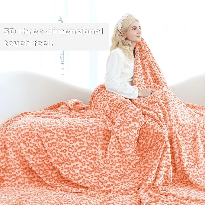 Warm Orange Blanket Leopard Print Throw Blanket Soft Fleece Blankets Home Decor Stuff for Couch Bed Sofa