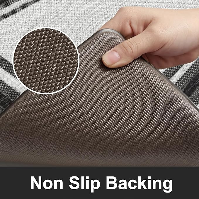 KIMODE Anti Fatigue Kitchen Mats,Non Slip Farmhouse Kitchen Rugs Sets 2 Piece,Waterproof Kitchen Mat for Floor,Cushioned Standing Mat for Office,Laundry,Sink,Desk,Black and Grey