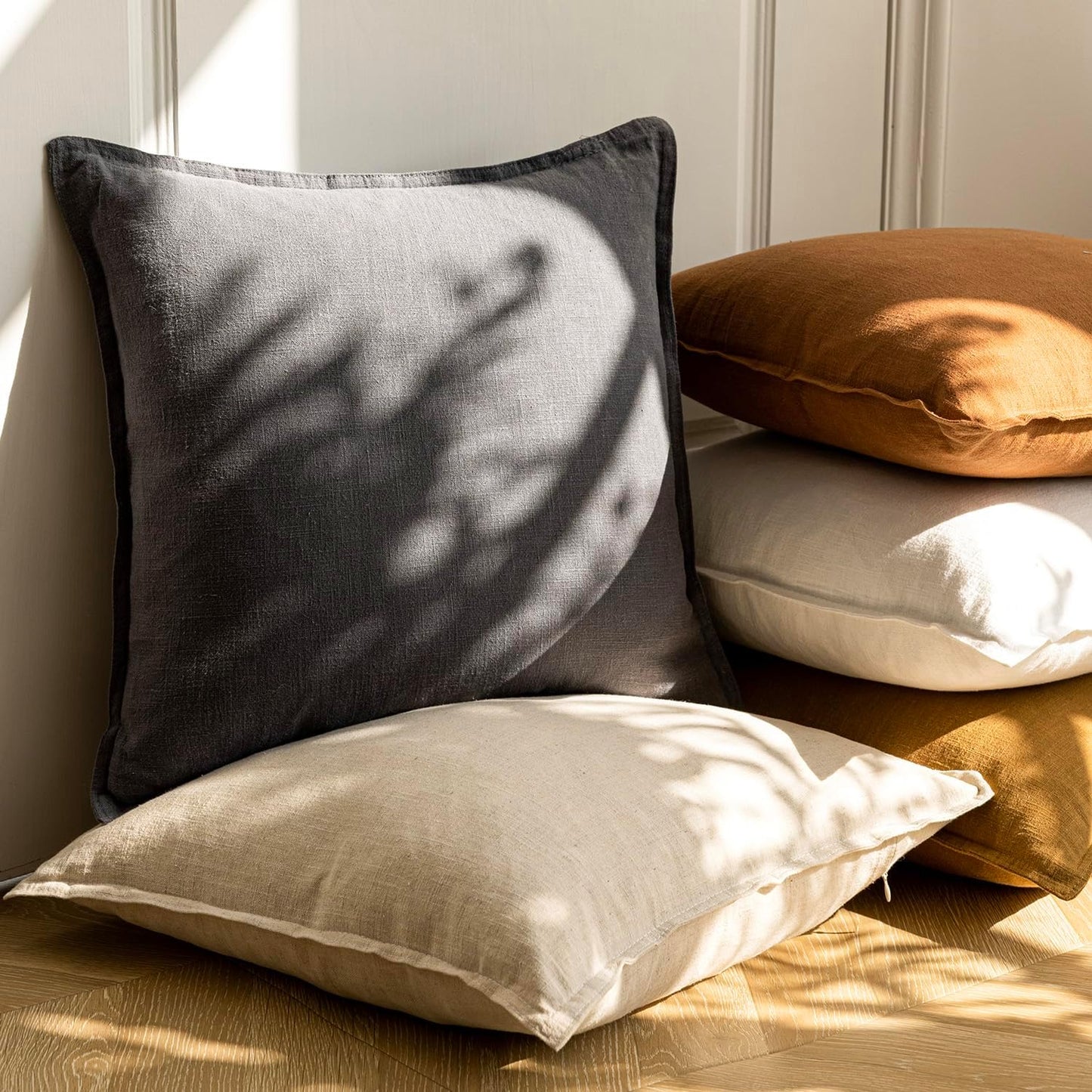 Foindtower Pack of 2, Decorative Linen Soild Throw Pillow Covers Soft Accent Square Cushion Case Boho Farmhouse Pillowcase for Chair Couch Sofa Bedroom Living Room Home Decor 24 x 24 Inch Grey