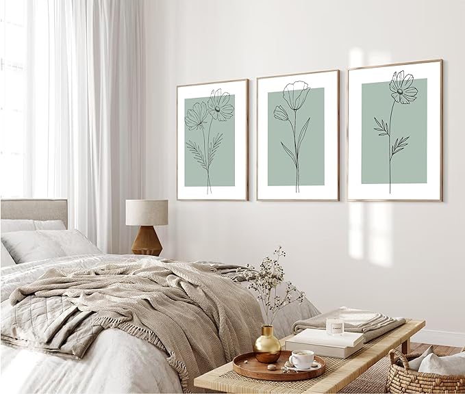 3 Line Flower Canvas Wall Art - Minimalist Botanical Flower Paintings for Living Room, Bedroom, Bathroom Scene Home Decoration - Unframed