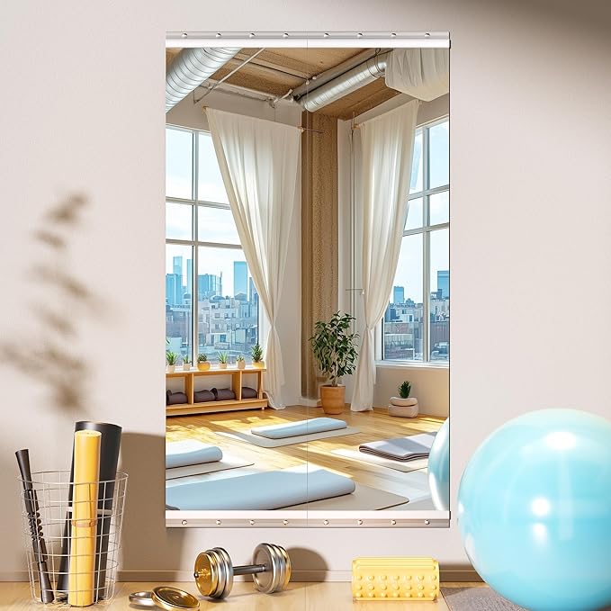 Home Gym Mirror, 55'' x 17'' x 2PCS, Large Full Body Mirror for Yoga, Frameless Tempered Glass, Wall Mounted for Home Gym, Garage, Bedroom, Bathroom