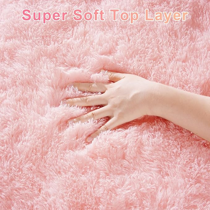 Pink Fluffy Area Rug - 3x5 Kids Rug for Bedroom, Nursery, Playroom & Dorm