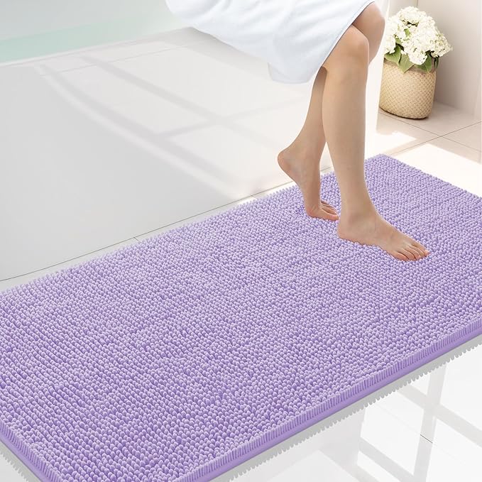 Smiry Luxury Chenille Bathroom Rugs 44x24, Extra Soft and Absorbent Shaggy Bath Mat, Machine Washable, Non-Slip Plush Carpet Runner for Tub, Shower, and Floor, Home Decor Accessories, Purple