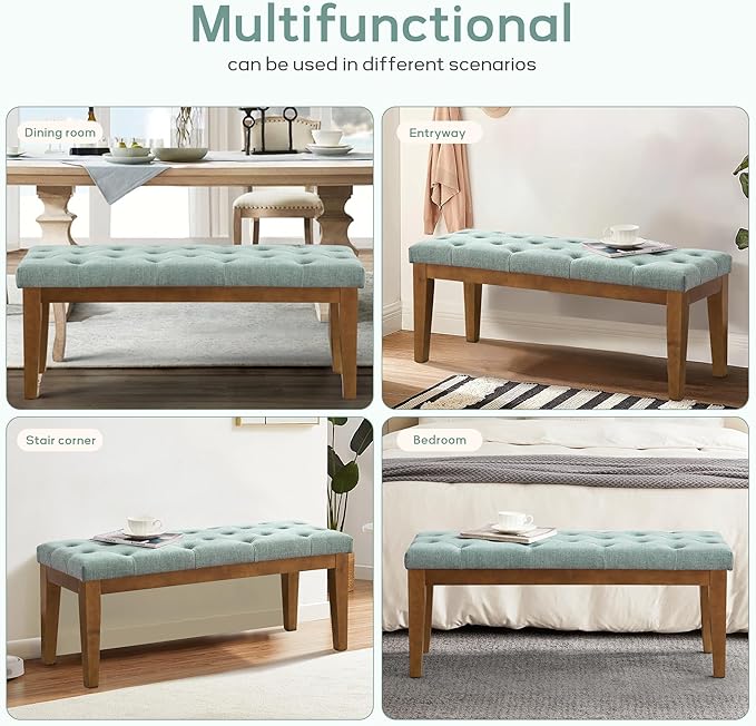 HUIMO Bedroom Bench End of Bed, Upholstered Dining Bench for Kitchen, Button-Tufted Entry Bench, Fabric Ottoman Bench for Living Room, Entryway,Teal