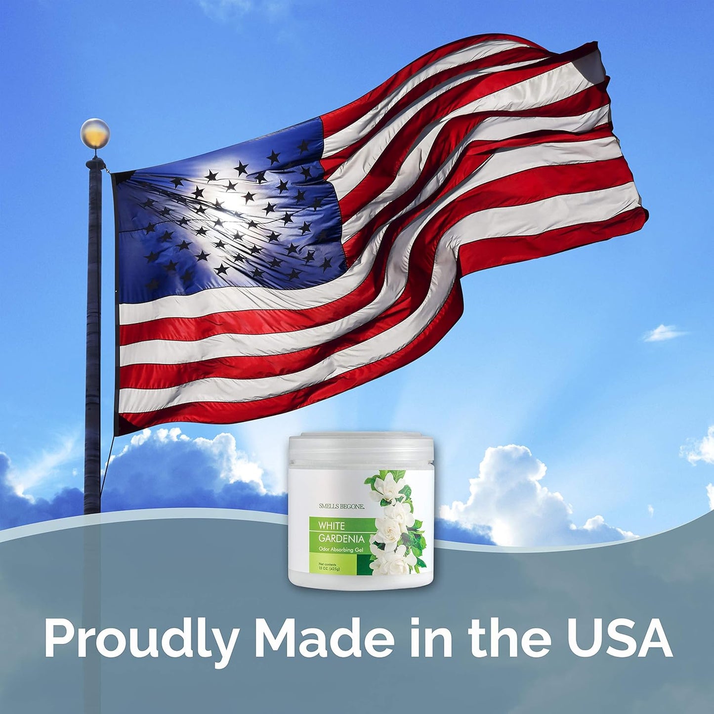 SMELLS BEGONE Air Freshener Odor Absorber Gel - 15 oz, Pack of 2 - Absorbs and Eliminates Odor in Pet Areas, Bathrooms, Cars, & Boats - Made with Essential Oils - White Gardenia Scent