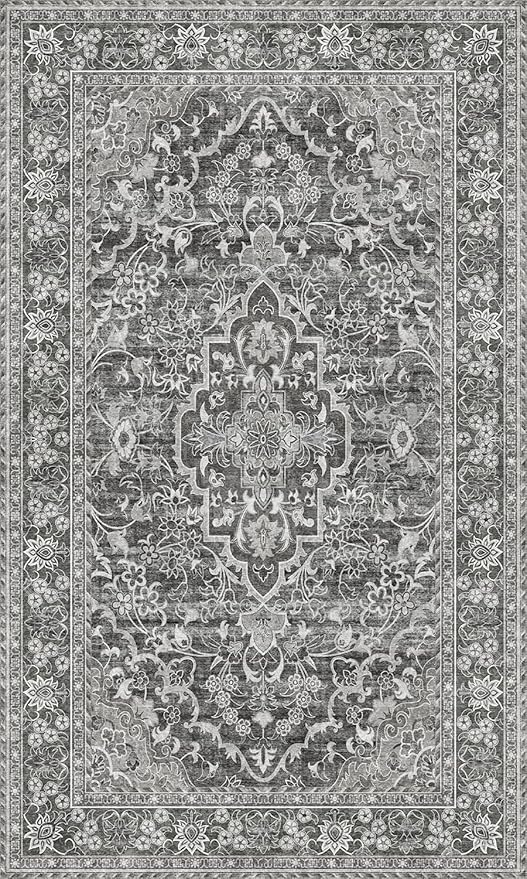 Washable Entryway Rug 3x5 | Non Slip Rug Runners for Hallways, Entryways, Kitchens, Bathrooms, Bedrooms | Ultra-Soft Flannel Carpet Kitchen Rug with Rubber Backing (Dark Grey, 3x5)