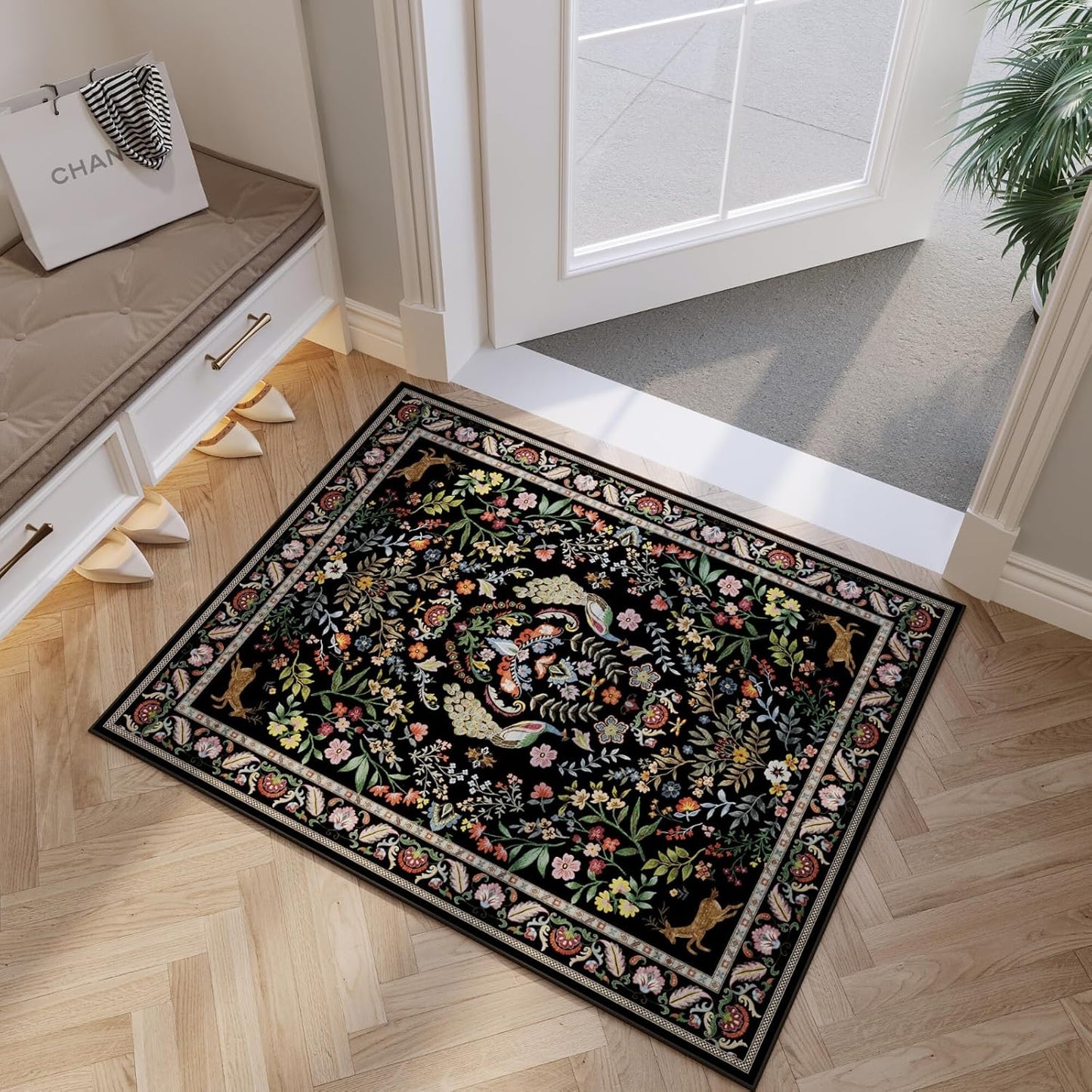 Entryway Rug 2x3 Rug Door Mat Indoor Entrance Washable Rug Small Non-Slip Low Pile Throw Rugs for Entryway, Kitchen, Front Door Indoor Entrance, Entry (Vibrant Black)