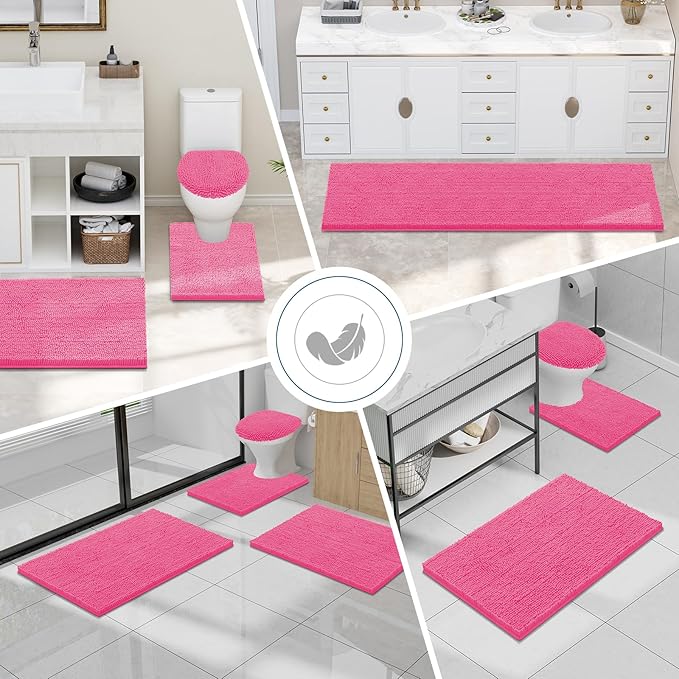 Smiry Luxury Chenille Bathroom Rugs 30x20, Extra Soft and Absorbent Shaggy Bath Mat, Machine Washable, Non-Slip Plush Carpet Runner for Tub, Shower, and Floor, Home Decor Accessories, Hot Pink