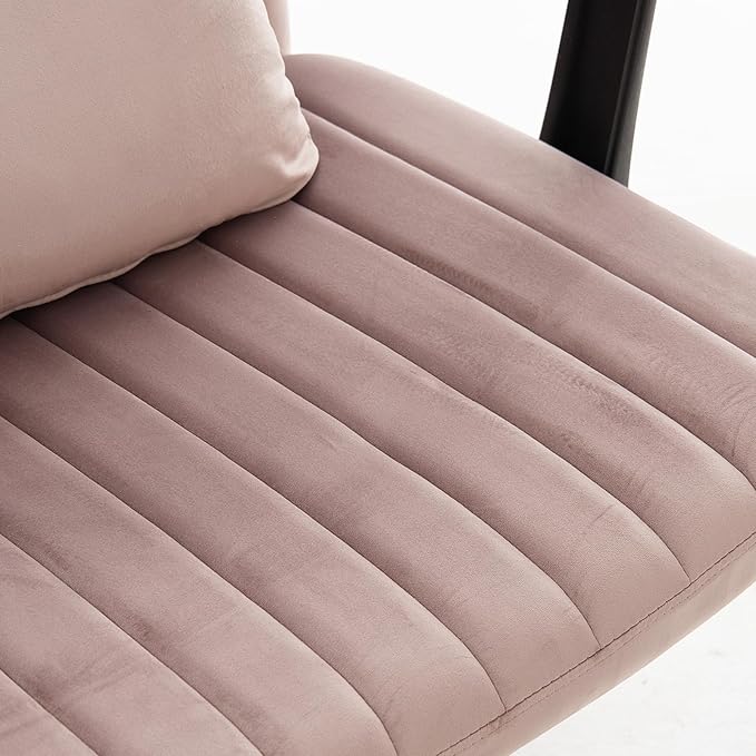 Furnimart Criss Cross Desk Char Wide Seat with Wheels and Arms, 360° Swivel Cross Legged Desk Chair Thick Cushion, Velvet Comfy Armless Home Office Chair for Bedroom, Vanity, Sturdy (Light Pink)