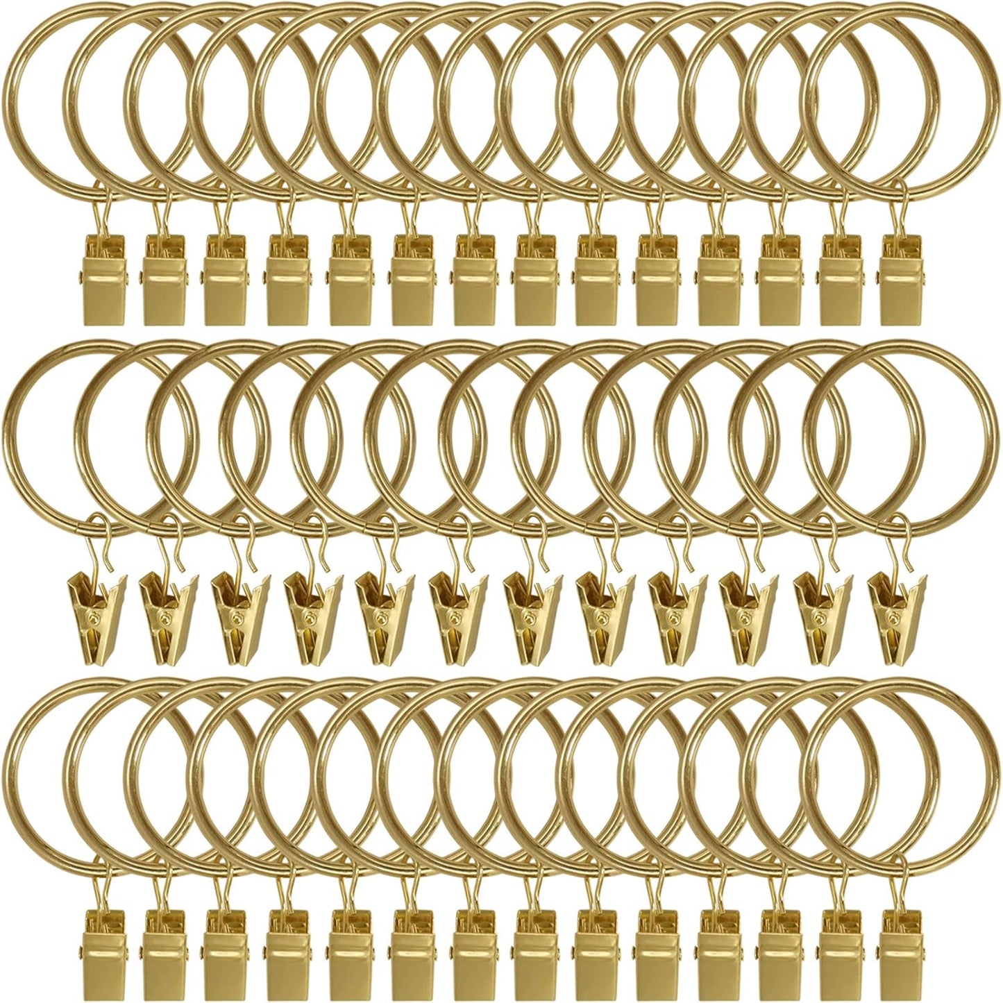 40 Pack Metal Curtain Rings with Clips, Drapery Clips Hooks, Decorative Curtain Rod Clips 1.5 in Interior Diameter, Gold