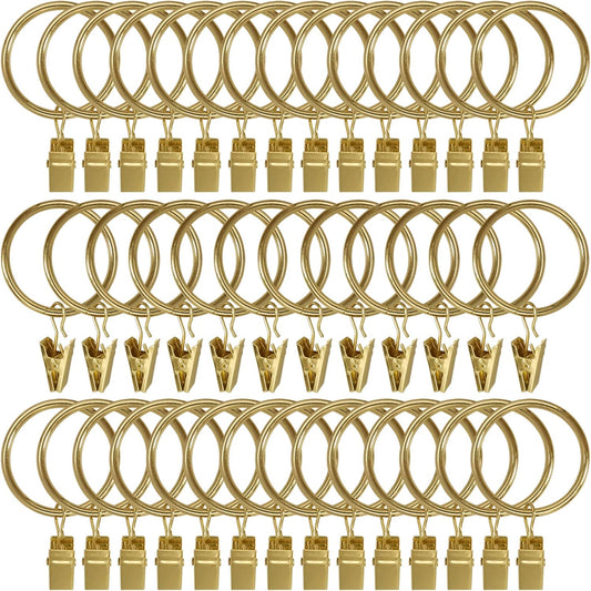 40 Pack Metal Curtain Rings with Clips, Drapery Clips Hooks, Decorative Curtain Rod Clips 1.5 in Interior Diameter, Gold