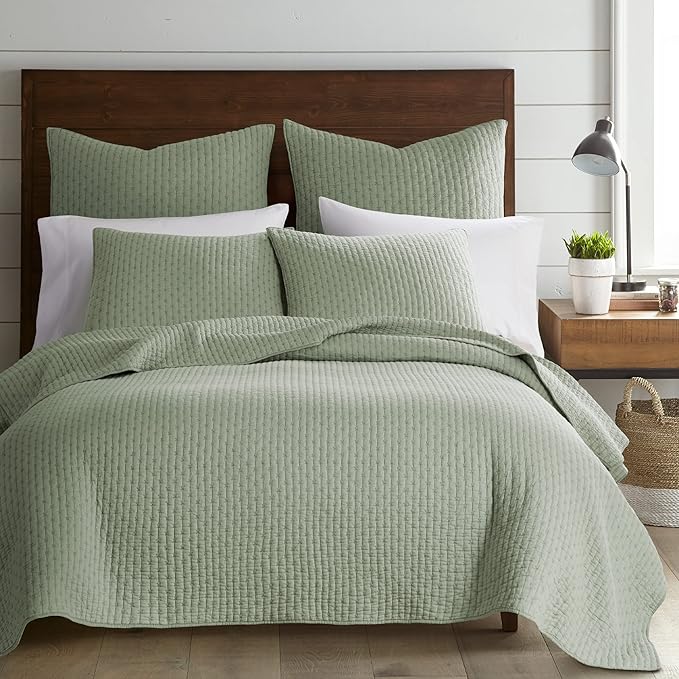 Levtex Home Cross Stitch Reversible Twin XL/Twin Quilt Set (68x86in) with 1 Pillow Sham (26x20in) - Stitch Texture - Desert Sage - Cotton Twin Size Quilt Bedding Set - Lightweight, Soft, Pre-Washed