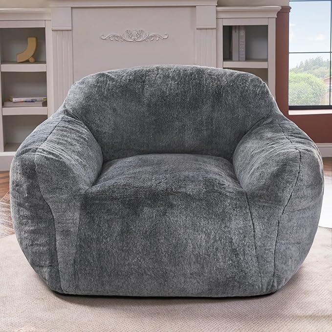 Homguava Bean Bag Chair Bean Bag Chairs for Adults Comfy Beanbag Chair with Spacious Design Oversized Bean Bag Sofa with Armrest Giant Bean Bag Chair with Filler for Living Room Bedroom (Grey)