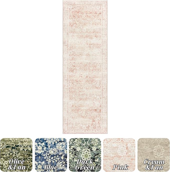 Pink Boho Runner Rugs for Hallway Kitchen Bathroom Washbale Non Slip Cute Bed Side Bedroom Floor Laundry Room Rug Runners,2x6,24 x 72 Inch
