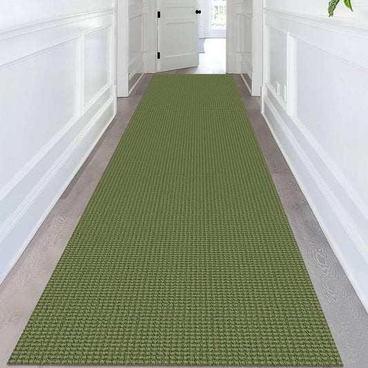KOZYFLY Extra Long Runners for Hallways 3x14 ft Washable Kitchen Runner Non Slip Rubber Backed Hallway Rug Cotton Entryway Runner Rug Floor Carpet for Indoor Hall, Kitchen,Olive Green/Earthy Green