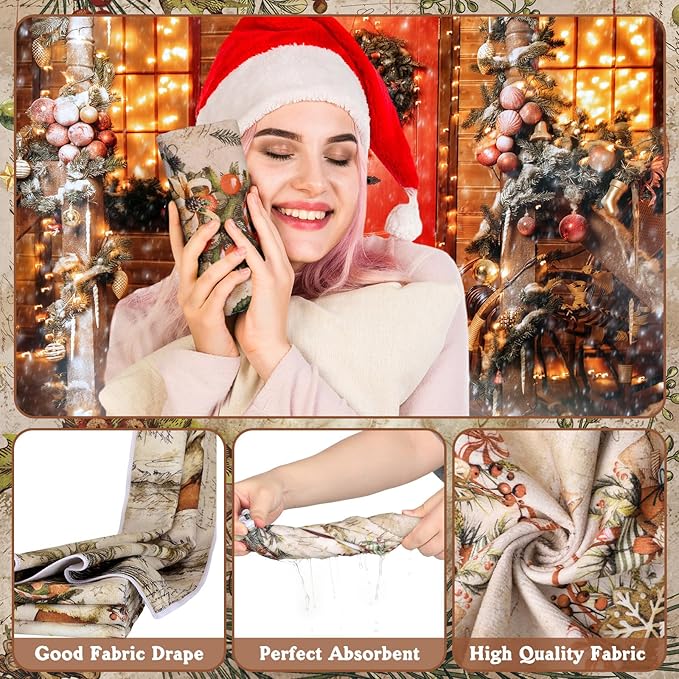 8 Pcs Christmas Shower Curtain Set Xmas Santa Bathroom Decoration Christmas Tree Hand Towels Snowman Toilet Lid Cover Bathroom Rugs Xmas Shower Curtain with Hooks(Santa Claus Style)