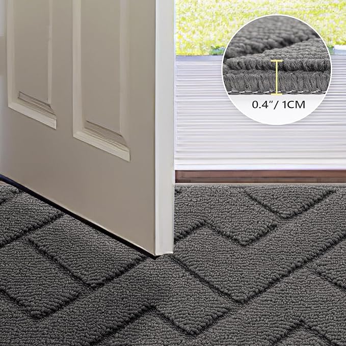 hicorfe Indoor Doormat,Front Back Door Mat Rubber Backing Non Slip Door Mats 20"x48" Absorbent Resist Dirt Entrance Doormat Inside Floor Mats for Entryway Washable Low-Profile(Grey)