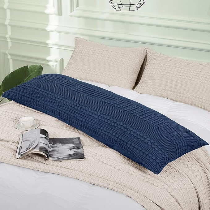 PHF 100% Cotton Waffle Body Pillowcase with Zipper, 1 Pack 20" x 54" Soft Skin-friendly Pillow Sham, No Filling, Aesthetic Woven and Breathable Waffle Weave Body Pillow Cover for Bed, Bright Navy Blue