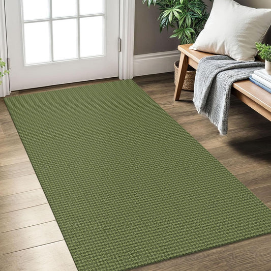 KOZYFLY Rugs for Entryway 3x5 ft Washable Area Rug Non Slip Rubber Backed Entry Rug Woven Indoor Door Mat Cotton Kitchen Rugs Floor Carpet for Entryway, Foyer, Backdoor, Olive Green/Earthy Green