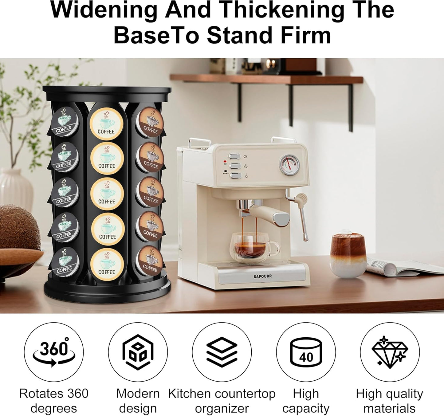 K Cup Holder, Coffee Pod Carousel Organizer K Cup Stand, Compatible with 40 Keurig K-Cup Pods, Large Compacity Coffee Capsule Holder, Home or Office Kitchen Counter Organize(Black)