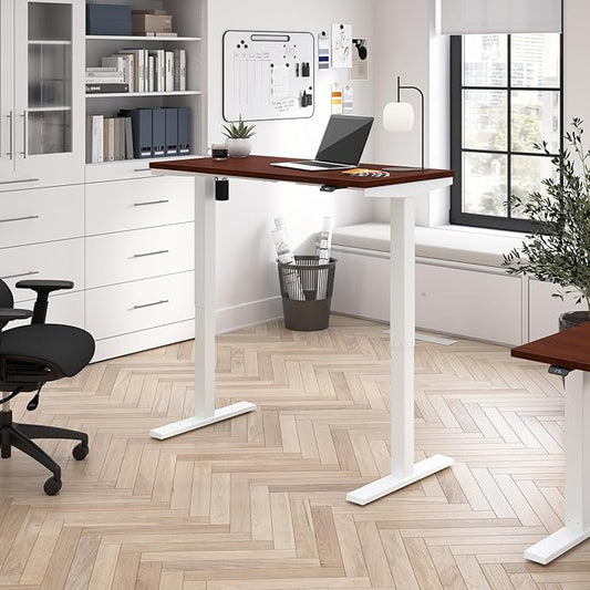 Bush Business Furniture 48-inch Electric Height Adjustable Standing Desk, Ergonomic Sit-Stand Computer Table for Home and Professional Office, Move 40 Series, Hansen Cherry with White Base