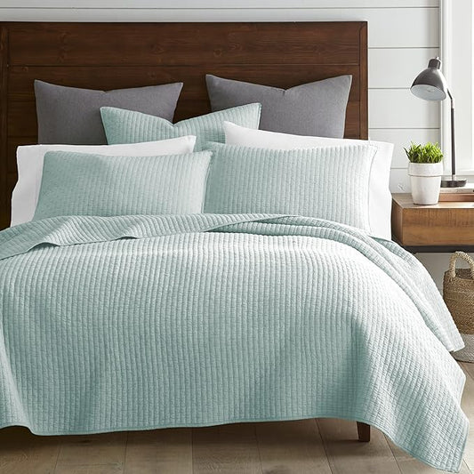 Levtex Home Cross Stitch Reversible Twin XL/Twin Quilt Set (68x86in) with 1 Pillow Sham (26x20in) - Stitch Texture - Blue Haze - Cotton Twin/Twin Size Quilt Bedding Set - Lightweight Soft Pre-Washed