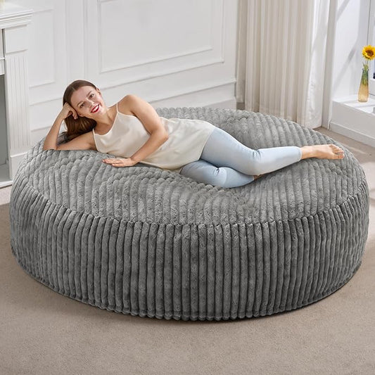 Hobestluk 6ft Bean Bag Chairs for Adults Large Beanbag Chair with Stripe Plush Cover Big Bean Bag Chair for Living Room Bedroom Dorm Office - Grey (70" x 70" x 15")