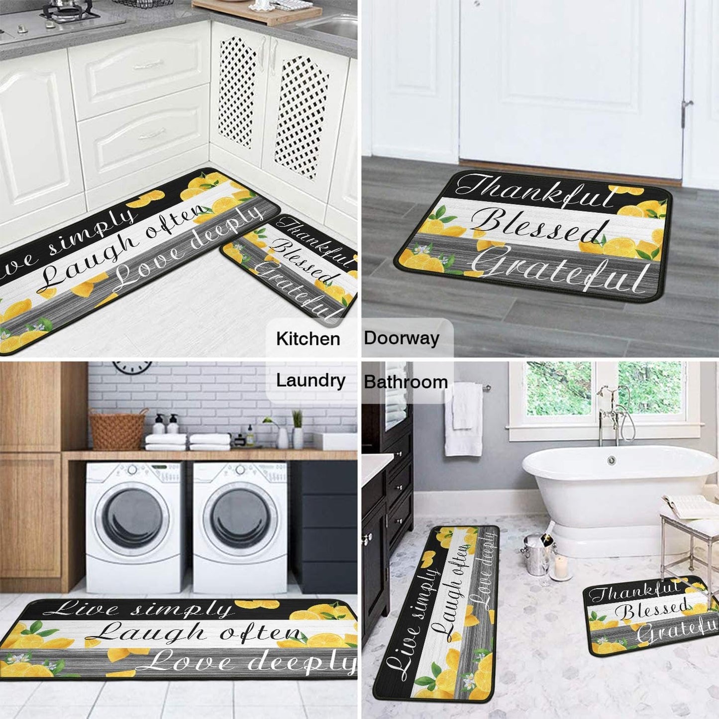 2 Pieces Lemon Kitchen Decor Rug Set, Washable Non-Slip Kitchen Sink Mats, Indoor Laundry Room Runner Area Carpet Farmhouse Style Decoration 17"x47"+17"x30"