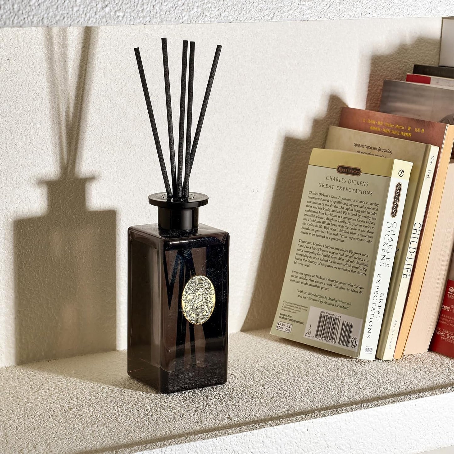 M&SENSE 10.14 oz Large Reed Diffuser Set | Sandalwood Vanilla Scent Oil Diffuser with Sticks | Hotel Collection Non-Toxic Essential Oil |for Bedroom Bathroom Living Room
