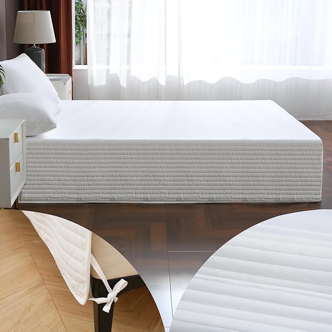 King Bed Skirt-Box Spring Cover with 14 Inch Tailored Drop,Wrinkle and Fade Resistant Hotel Wrap Around Bed Skirts，Bed Frame Cover (Horizontal Stripe White, King)