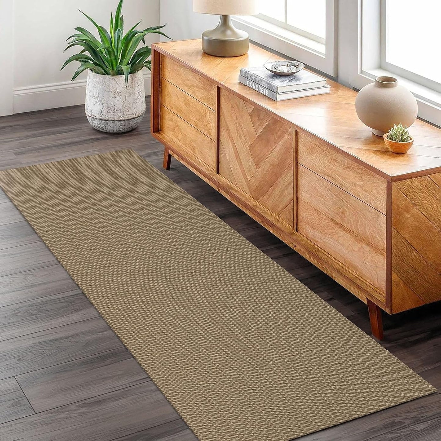 KOZYFLY Washable Runner Rug 2x6 Ft Runners for Hallways Kitchen Runners with Rubber Backing Braided Cotton Entryway Runner Indoor, Carpet for Hallway Kitchen Entryway Bedroom, Beige/Khaki