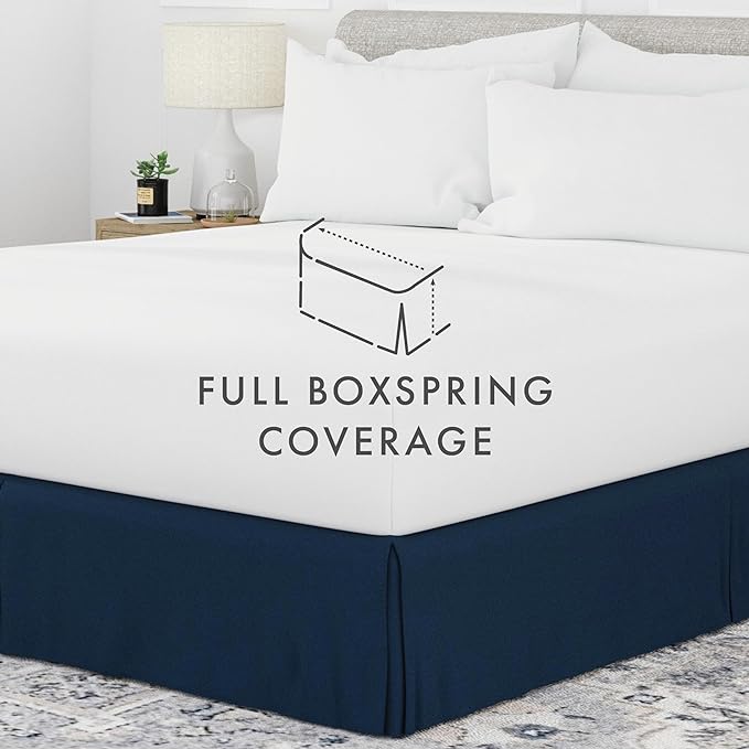 Linen Market Bed Skirt - Ultra Soft Microfiber - Easy Fit with 14 Inch Tailored Drop - Hotel Quality, Shrinkage & Fade Resistant - Bed Cover - Cal King Bed Skirt - Bedroom Décor - (Cal King, Navy)