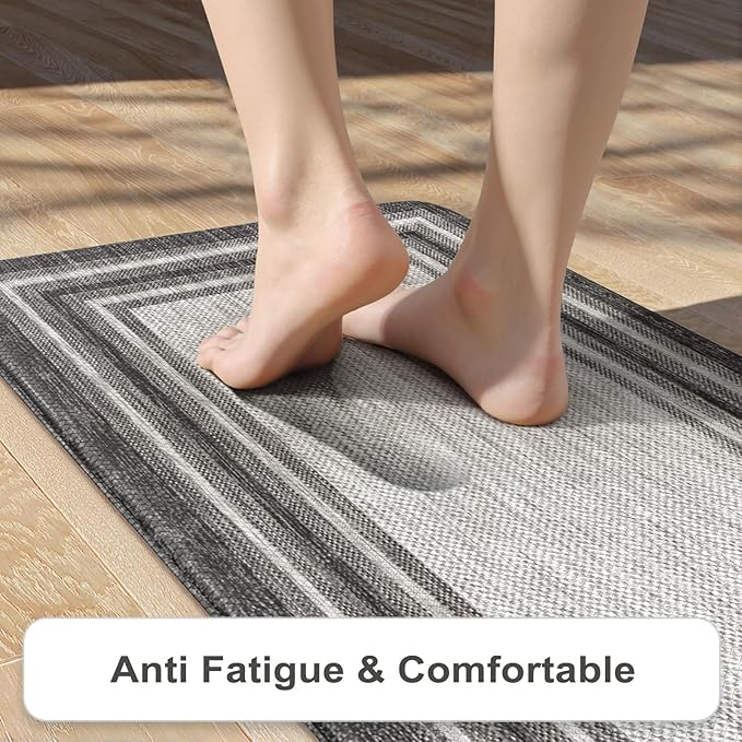 KIMODE Anti Fatigue Kitchen Mat, 17.3"x29" Cushioned Kitchen Rug, Non Slip Waterproof Kitchen Floor Mat, Farmhouse Comfort Standing Mat for Laundry, Office, Sink, Desk Grey
