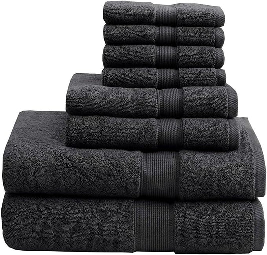 Madison Park 800GSM Bathroom Towel Set of 8 100% Cotton Bath Towel Set for Bathroom Luxurious Highly Absorbent 2 Bath Towels 2 Hand Towels 4 Washcloths Quick Dry Spa Quality Black