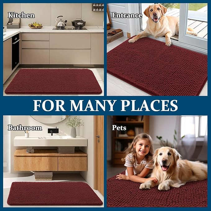 OLANLY Dog Door Mat for Muddy Paws 36x24, Absorbs Moisture and Dirt, Absorbent Non-Slip Washable Doormat, Quick Dry Chenille Mud Mat, Entry Indoor Entryway Carpet for Inside Floor, Caramel Russet