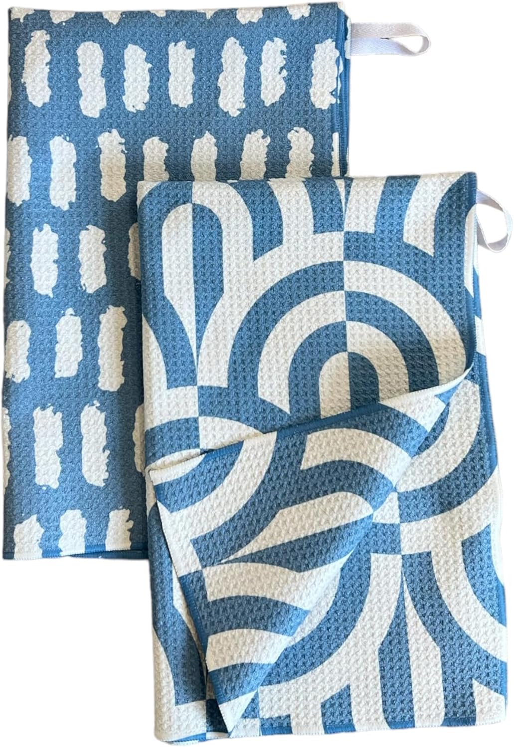 2 Pack Double Sided || Not Your Ordinary Kitchen Towels || Dish Towels || Quick Dry || Waffle Weave Microfiber|| Highly Absorbent || Hanging Hook (Blue Geometric)