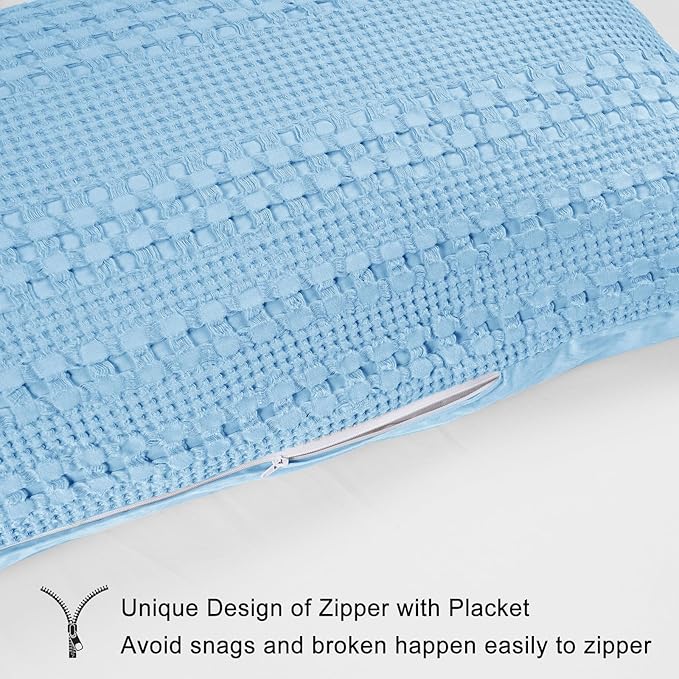 PHF Waffle Weave Body Pillowcase with Zipper, 1 Pack 100% Cotton 20" x 54" Pillow Sham, No Insert, Soft & Breathable Pillow Case, Aesthetic Woven Body Pillow Cover for Bedroom Decor, Sky Blue