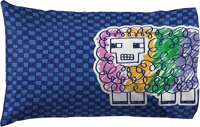 Jay Franco Kids Sheet Set with Fitted, Flat Sheets & Pillow Cover - Ultra-Soft Bedding with Pillowcase for Room Decor, Multi - Minecraft, 4 Piece Queen