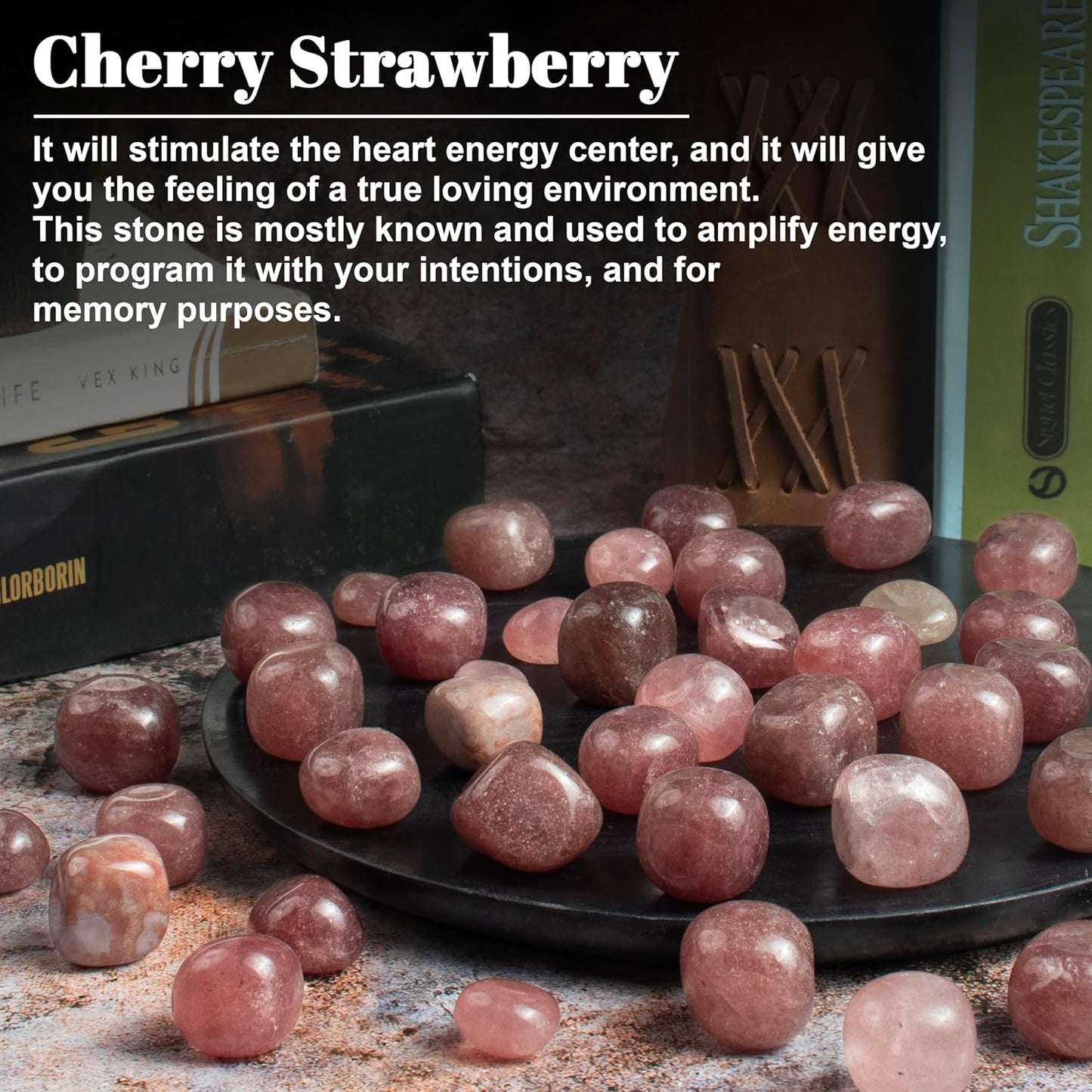 Crocon 1LB Strawberry Quartz Tumbled Stones and Natural Crystal 2000+ Carats for Reiki Healing Crystal Polished, Chakra Balancing, Reiki Gift, Home Decor Size : 20-25 mm