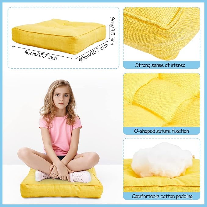Juexica 8 Pcs Floor Cushions for Kids Floor Pillows Flexible Seating Cushions 3.5'' Thick Flexible Seating Classroom Furniture Meditation Seat Pillows for Home Nursery Yoga Decor(Rainbow Color,Square)