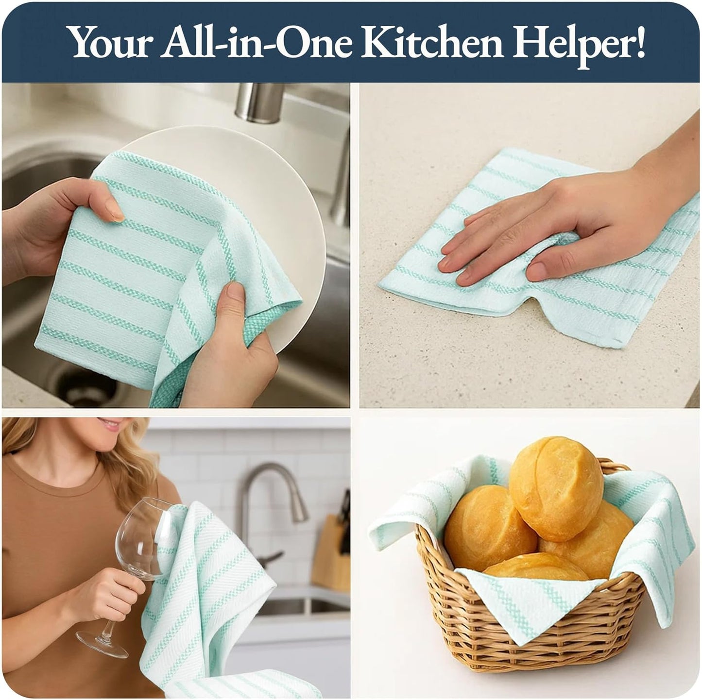 LANE LINEN Kitchen Towels Set - Pack of 4 Cotton Dish Towels for Drying Dishes, 18”x 28”, Absorbent Tea Towels, Quick Drying Kitchen Towel Set - Peacock Blue