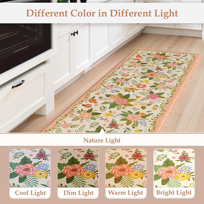 KIMODE Anti Fatigue Kitchen Mats, Padded Kitchen Floor Mats 17"x47"+17"x29", Farmhouse Kitchen Rugs Sets of 2, Pink Rugs for Kitchen Floor, Cushioned Standing Mat for Laundry Office Sink Desk