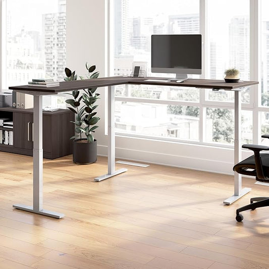 Bush Business Furniture 72-inch Height Adjustable L Shaped Standing Desk, Electric Sit-Stand Corner Computer Table, Ergonomic Office, Move 60 Series, Storm Gray with Metallic Gray Base