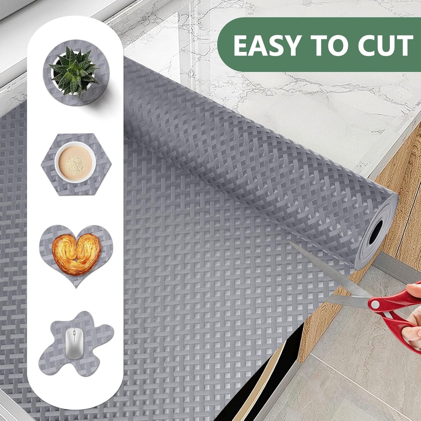 Shelf Liners, Non-Adhesive Drawer Liner, Waterproof & Oil-Proof Kitchen Cabinet Cupboard Liner Plastic EVA Material BPA Free Fridge Liner Mats Paper Protector for Shelves (Grey/24in x 240in)